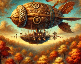 Steampunk Walnut Airship Digital Art Vintage Oil Painting (digital ...