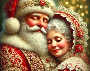 Santa and Mrs. Claus Art Print: Romantic Christmas Decor (Digital Download)