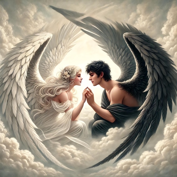 Vintage Angel Art Print: Romantic Light & Dark Angel Love Story