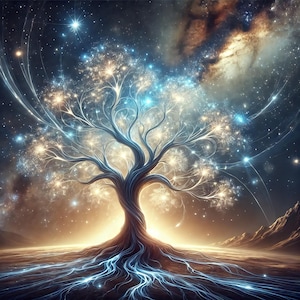 Celestial Tree of Light Digital Print Mystical Cosmic Tree Wall Art Ethereal Fantasy Artwork Gift Idea Dreamy Universe Digital Download Gift