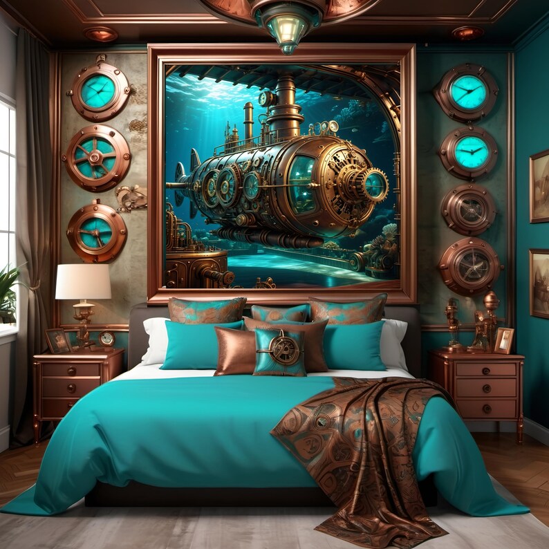 Steampunk Submarine Art Print: Vintage Nautical Sci-fi Decor (digital ...