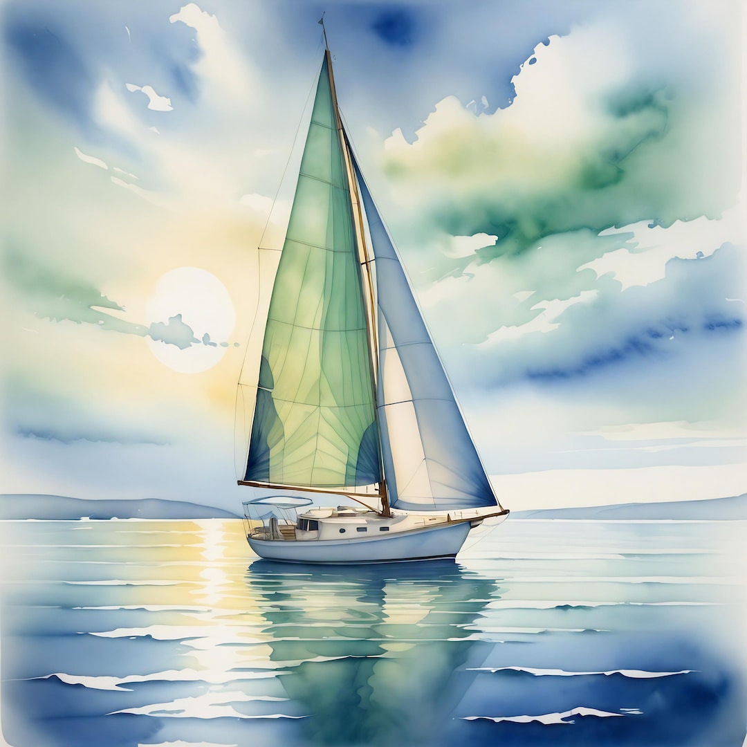 Sailboat Coastal Print: Tranquil Ocean Seascape Art (digital Download ...