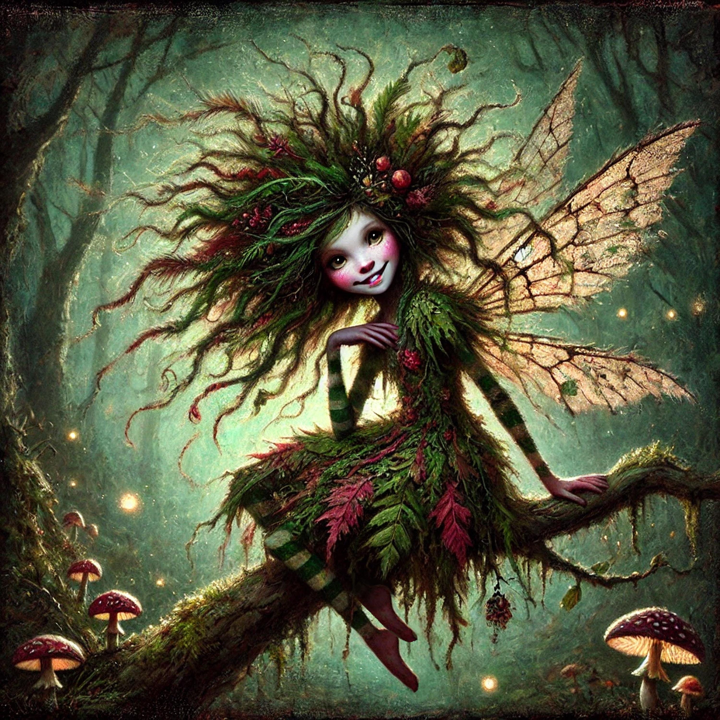 shop faerie room311 フェアリー ボトムス Woodland Fairy Art Print: Mischievous Pixie, Enchanted Forest