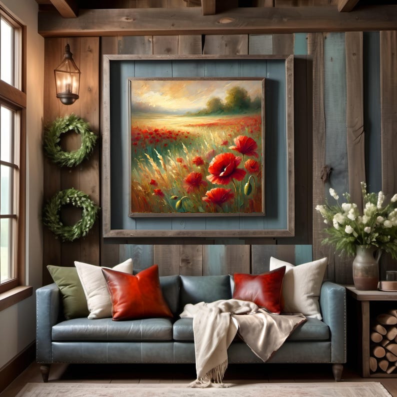 Red Poppy Field Print: Painterly Floral Landscape (digital Download) - Etsy
