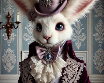 Regal Rabbit Portrait: Whimsical Victorian Animal Art (Digital Download)