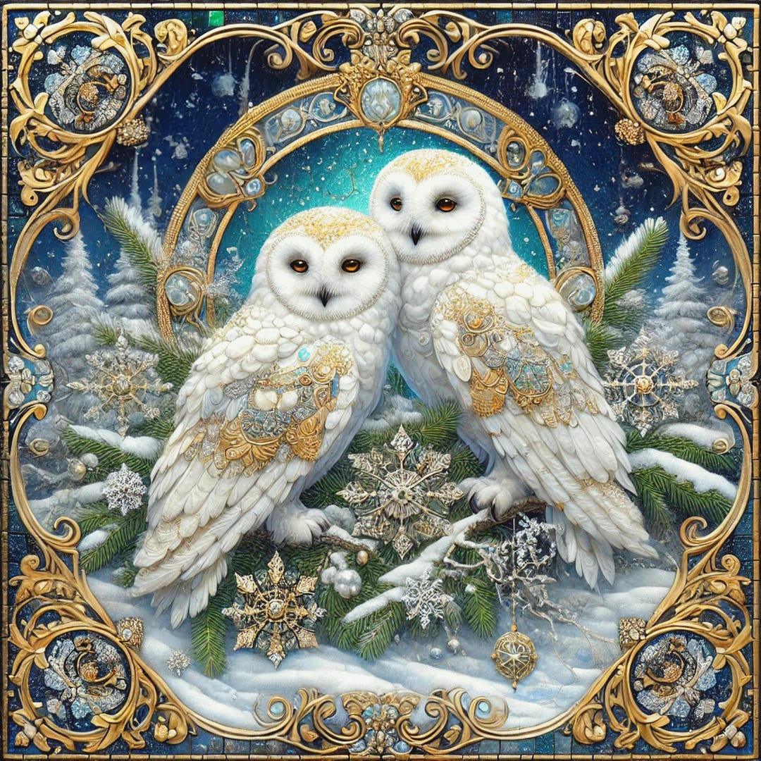 Snowy Owl Pair Wall Art Digital Download Vintage Winter Owl Painting ...