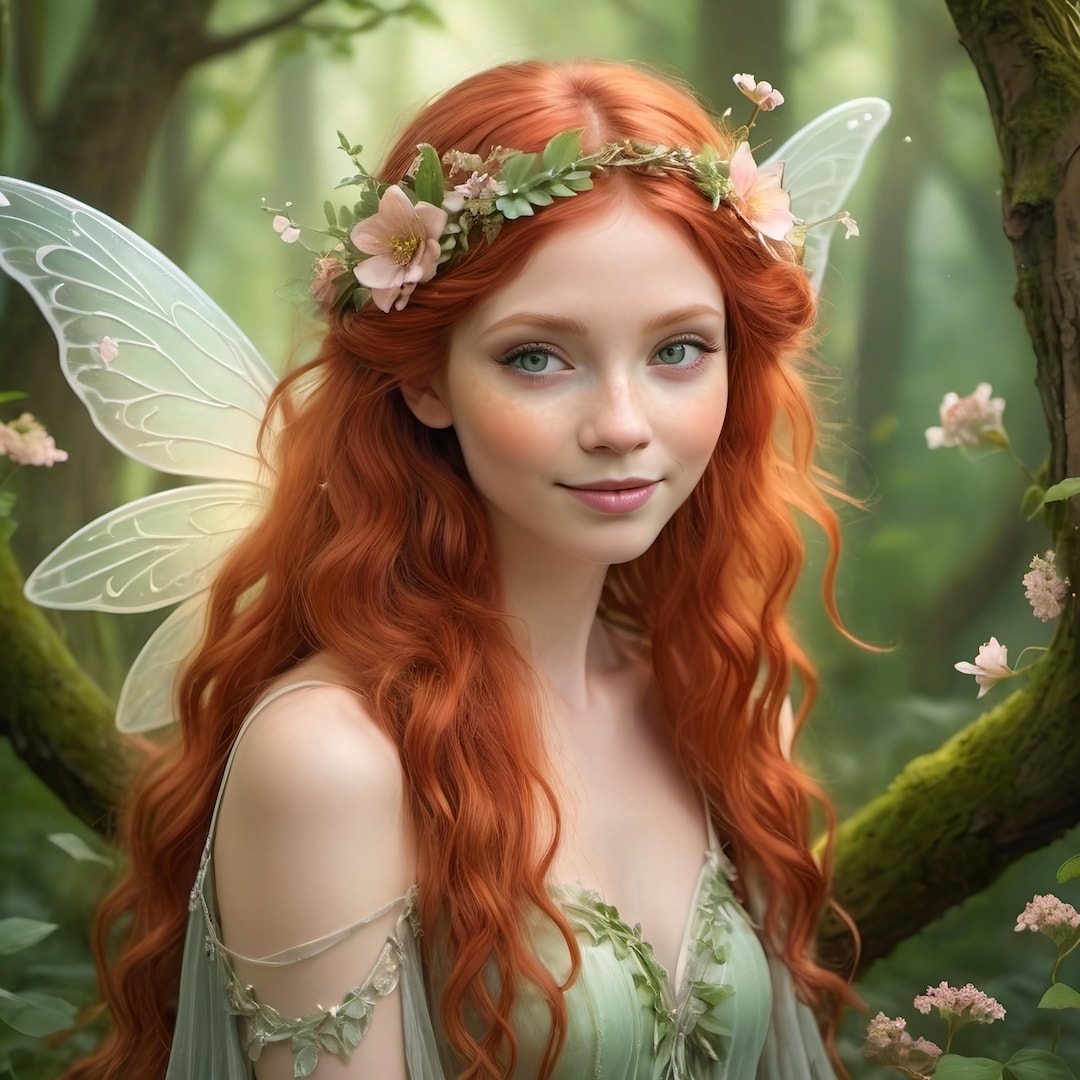 Woodland Fairy in Green Forest Digital Download Enchanting Fantasy Art