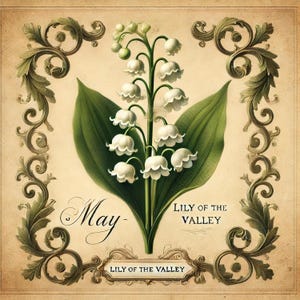 May birth flower lily of the valley print vintage botanical art ornate floral wall decor spring digital download birthday gift printable