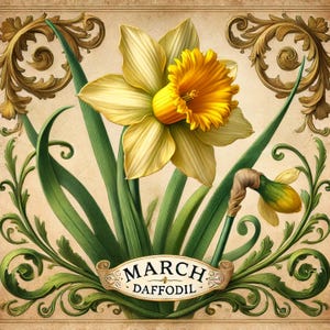 Daffodil Botanical Print: Vintage March Birth Flower Art (Digital Download