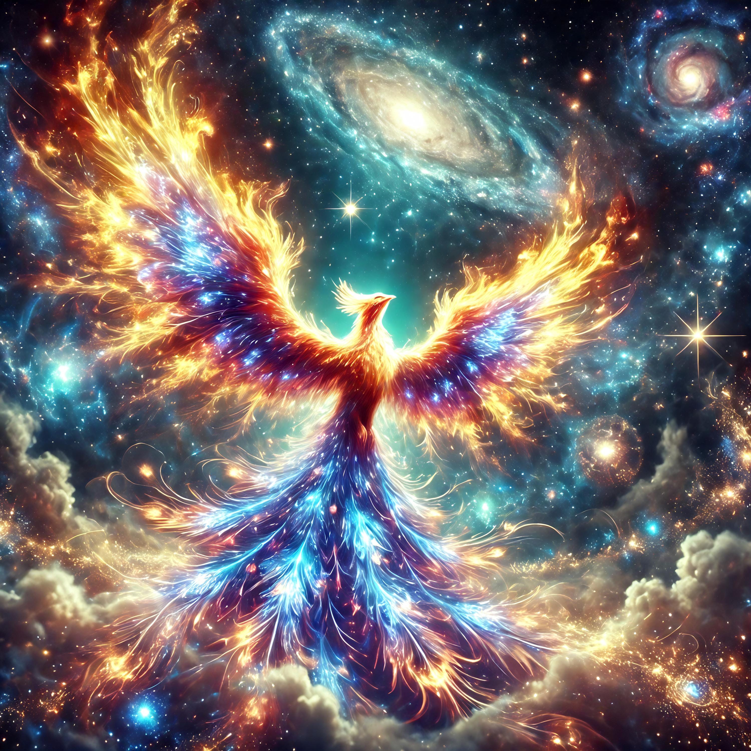 Celestial Phoenix Rising Print: Galactic Firebird Fantasy Art