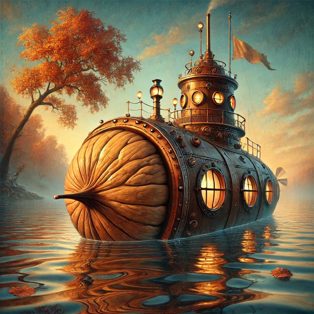 Steampunk Walnut Submarine Print: Vintage Autumn Fantasy Nautical Decor ...
