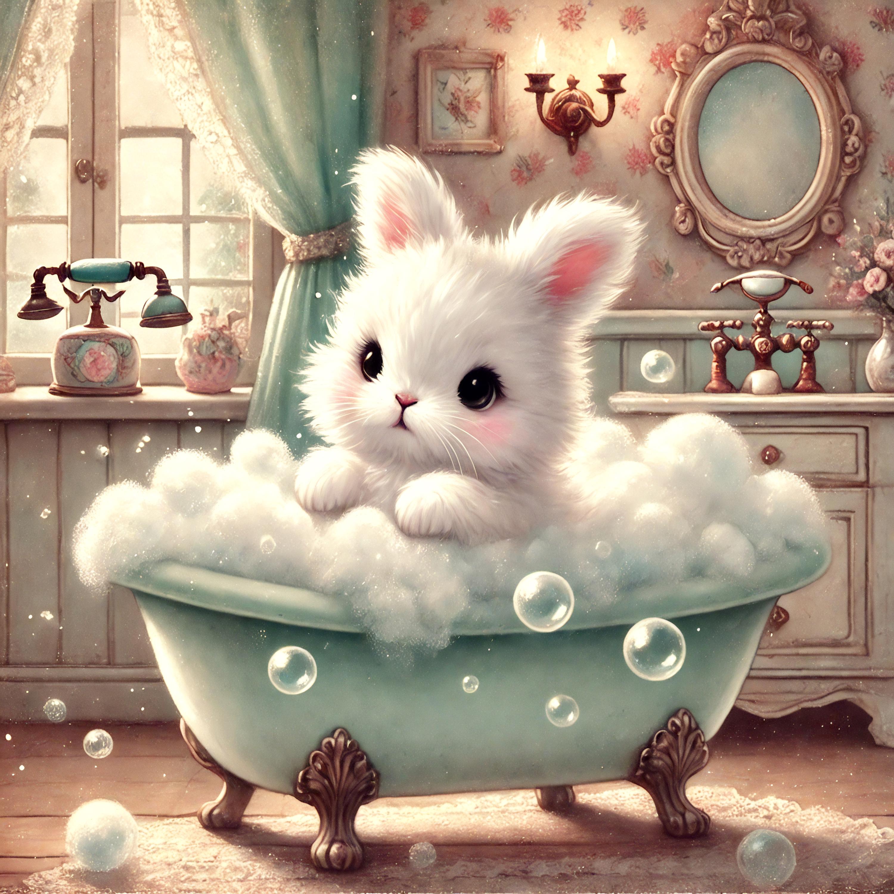Bunny Bubble Bath Print: Whimsical Nursery Art (digital Download