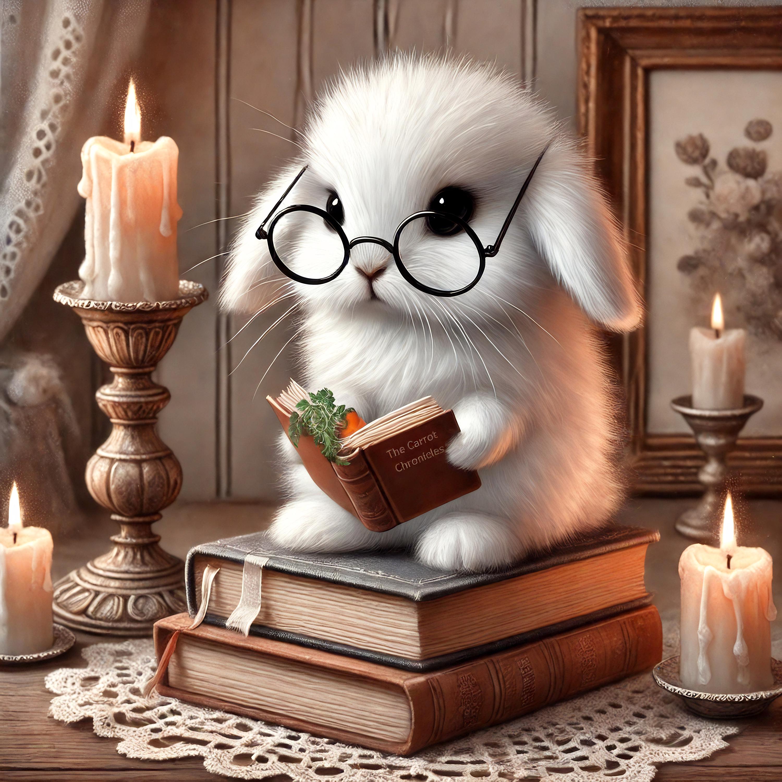Studious Bunny Print: Vintage Book Lover, Cottagecore Nursery