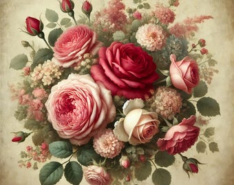 Vintage Floral Roses Print: Romantic Botanical Wall Art (Digital Download)