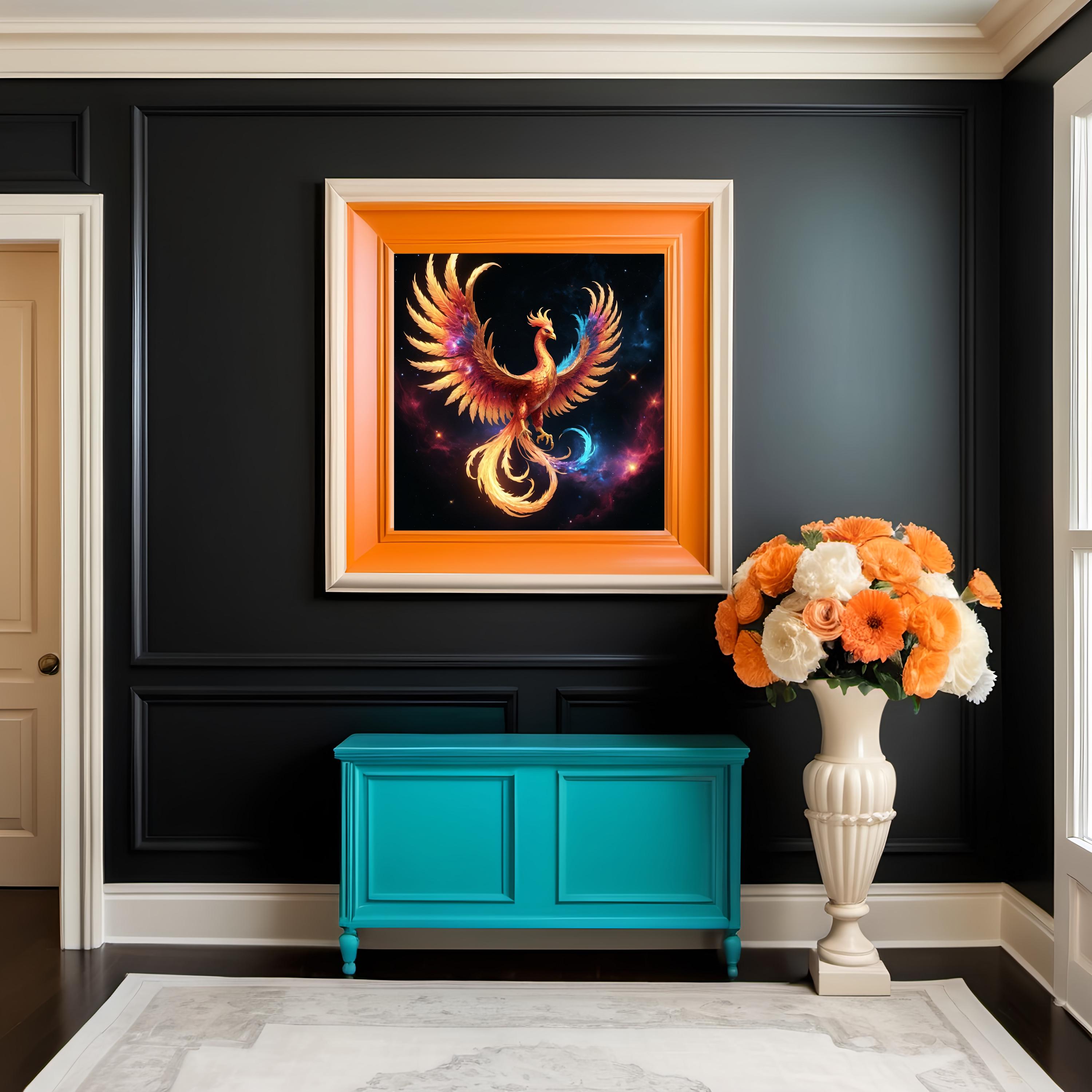 Fiery Phoenix Digital Print: Celestial Fantasy Art (digital