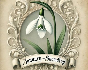 Snödroppes blommatryck i januari: Vintage botanisk konst (digital nedladdning)