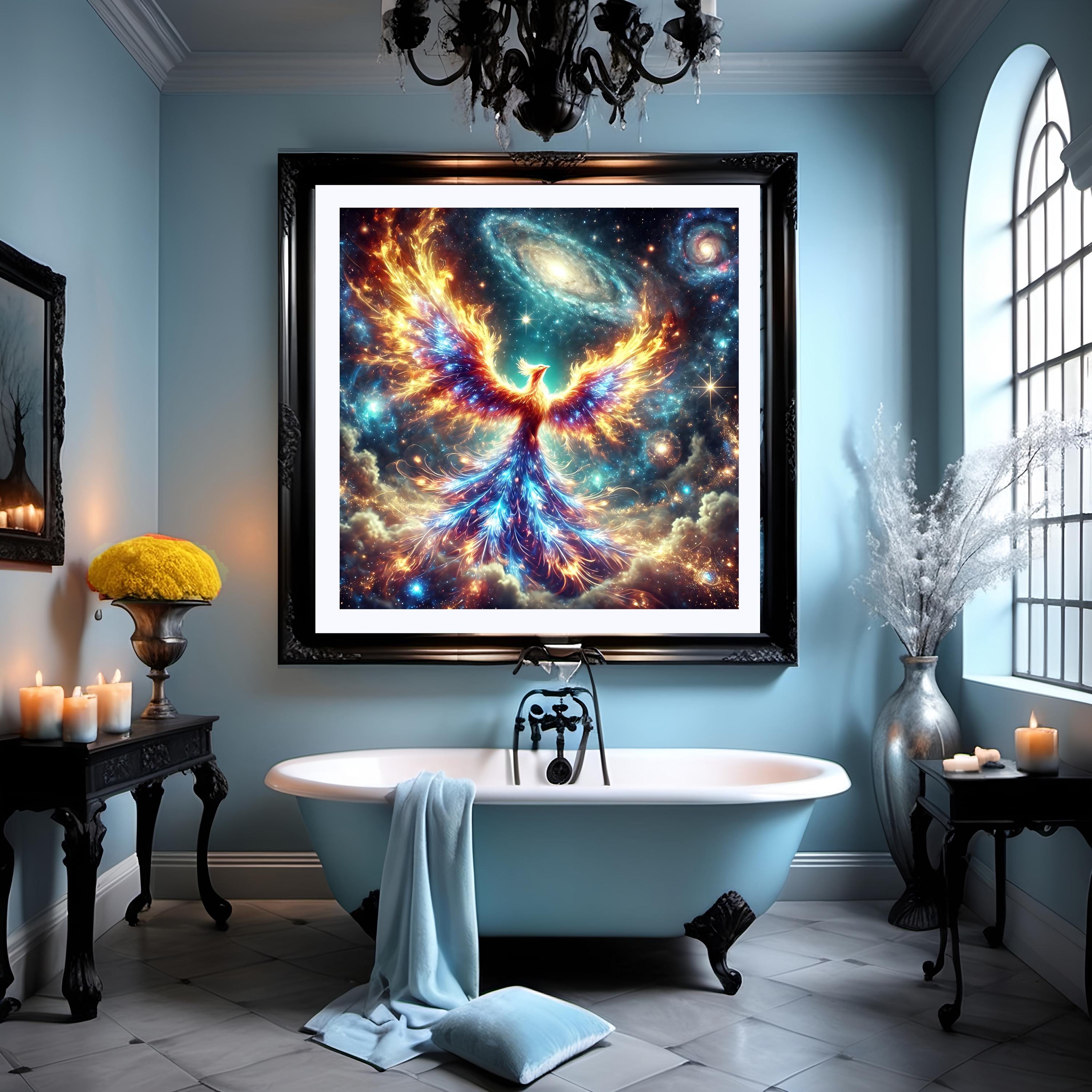 Celestial Phoenix Rising Print: Galactic Firebird Fantasy Art