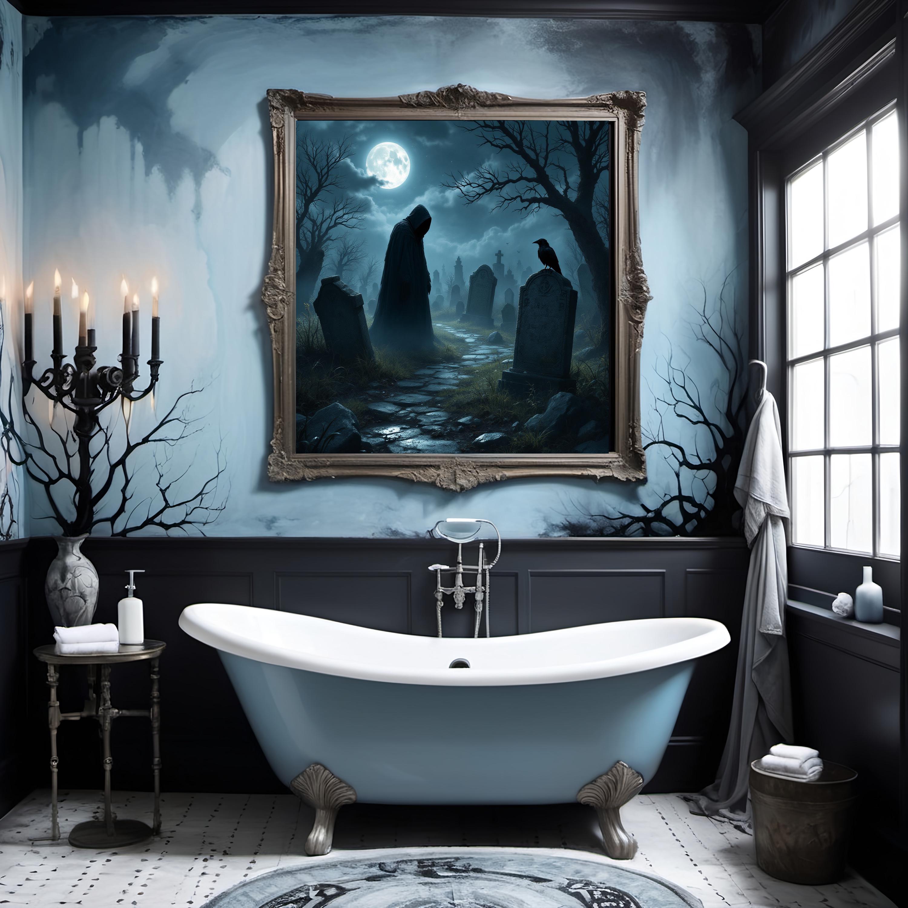 Gothic Graveyard Digital Art Print: Spooky Halloween Cemetery Art - Etsy
