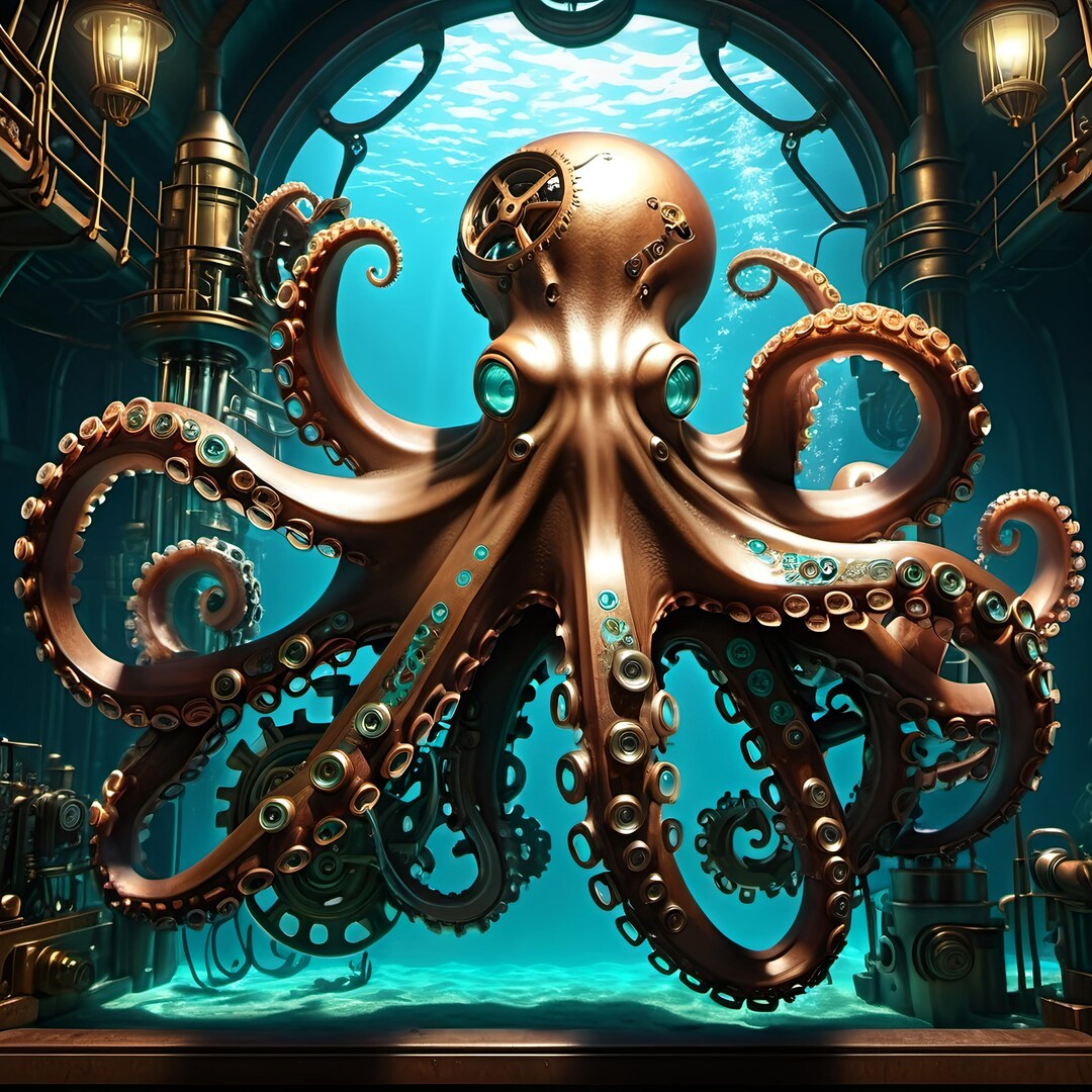 Octopus Steamroller Steampunk Octopus Art Print: Vintage Nautical Fantasy (digital Download ...