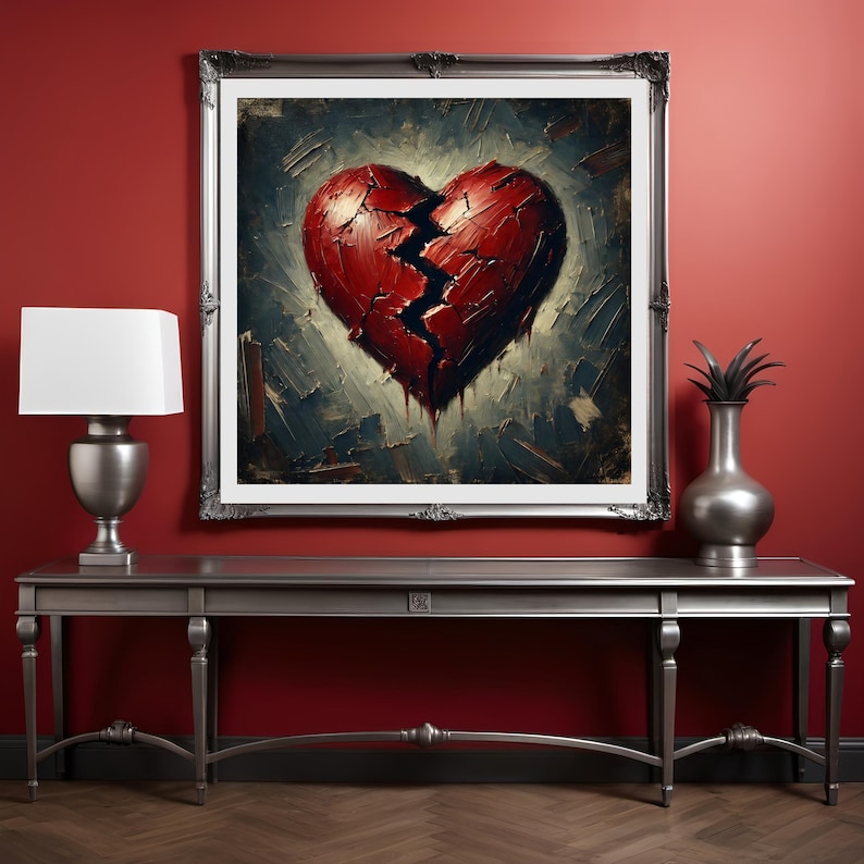 Broken Heart Impressionist Art Print Cracked Red Heart digital broken-heart-impressionist-art-print-cracked-red-heart-digital