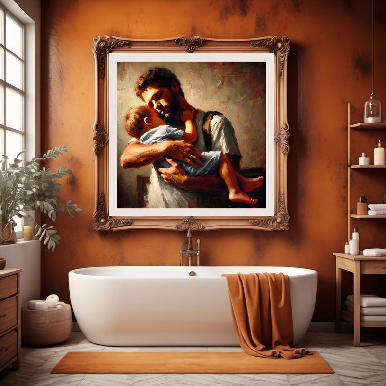 Father Holding Sleeping Child Painterly Digital Art Tender Father's Day ...