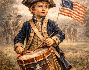 Vintage Revolutionary War Drummer Boy: Patriotic American History
