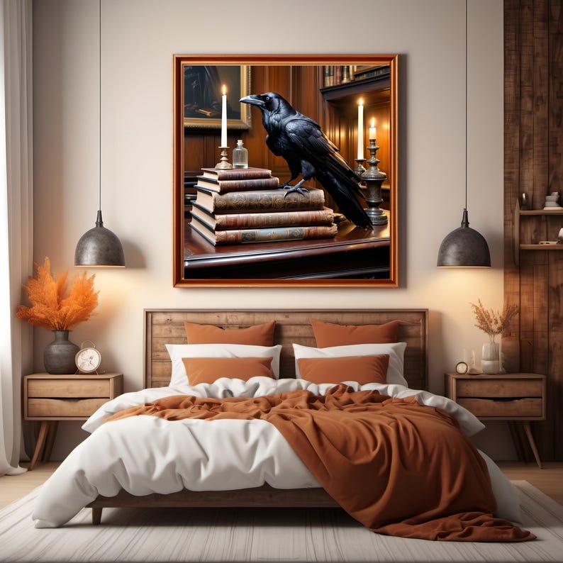 Raven and Antique Books Gothic Art Print: Dark Academia Decor (digital ...