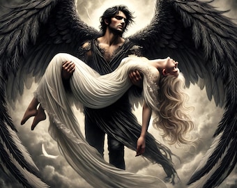 Angelic Dance Digital Print: Vintage Celestial Love Story Wall Art