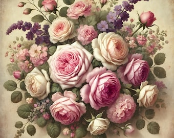 Vintage Floral Roses Print: Romantic Botanical Wall Art (Digital Download)