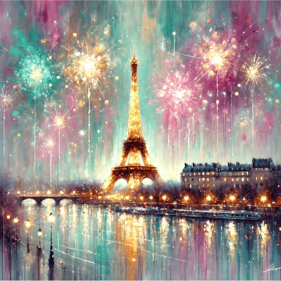 Paris Fireworks Art Eiffel Tower Celebration: Romantic New Years Eve Wall Decor (Digital Download)