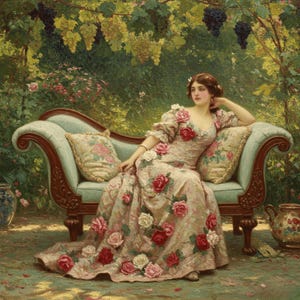 Victorian Lady in Vineyard Digital Print: Romantic Feminine Wall Art