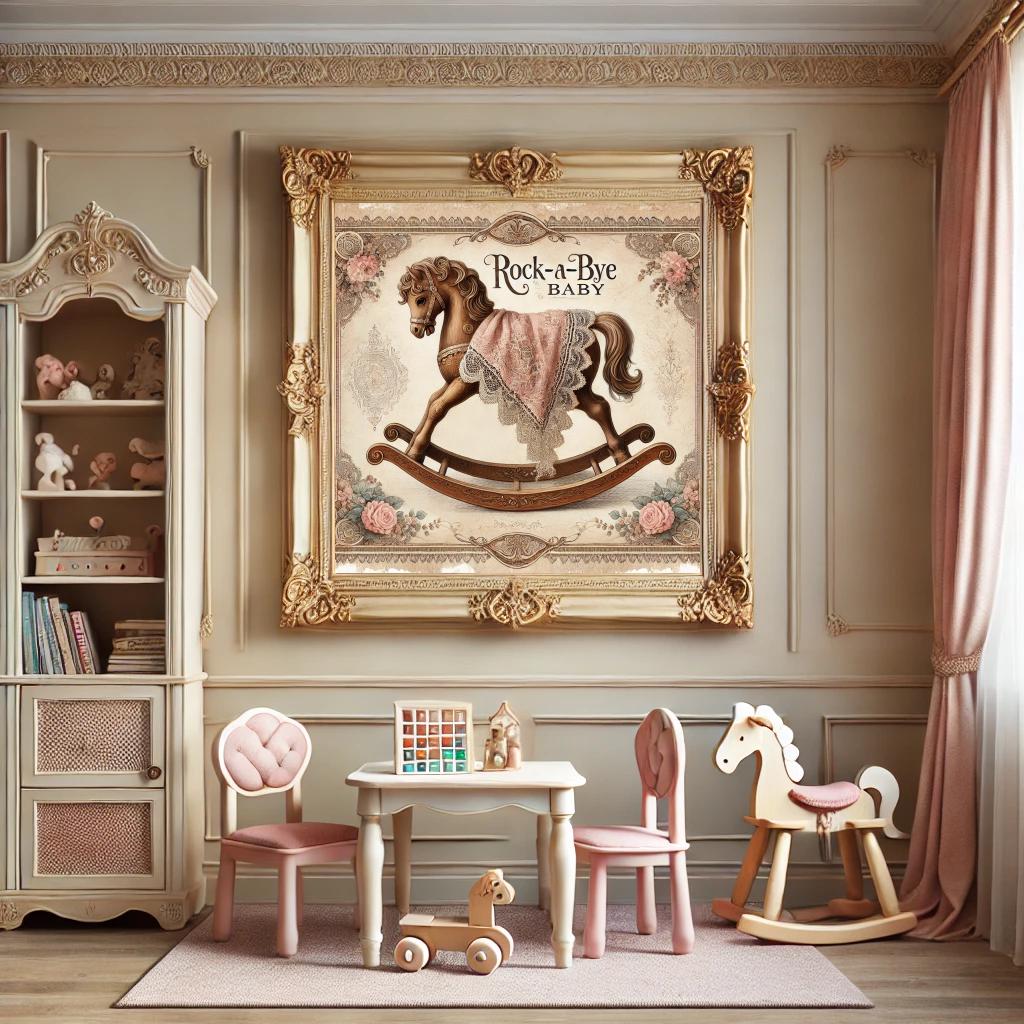 Vintage Rocking Horse Nursery Print: Antique Baby Room Decor (digital ...