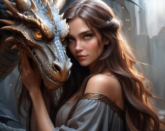 Sorceress and Dragon Art Print: Mystical Fantasy Scene (Digital Download)