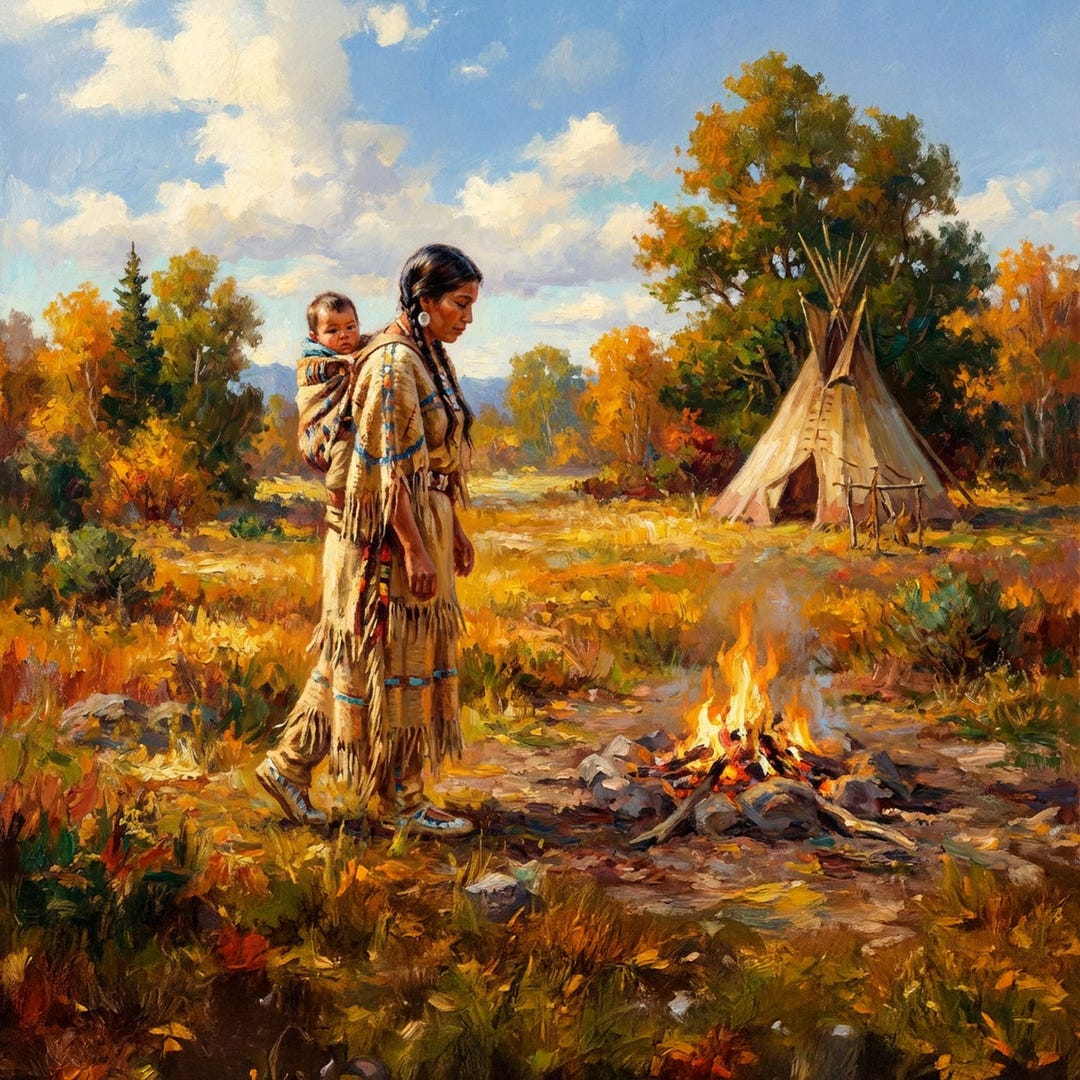 Native American Mother Child Painting Oil Style Indigenous Family Art ...