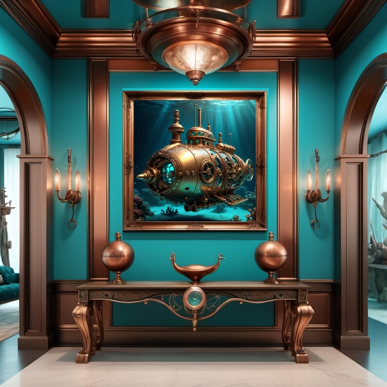 Steampunk Submarine Art Print: Vintage Nautical Sci-fi Decor (digital ...