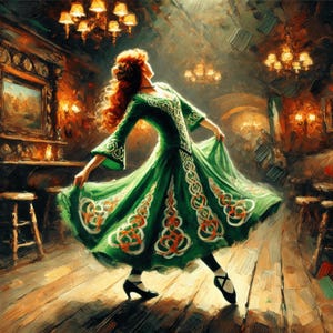 Irischer Tanz Wandkunst Keltischer Tänzer Digitaldruck Vintage Pub Malerei St. Patricks Day Wanddekor Digital Download Irish Dance Liebhaber Geschenk