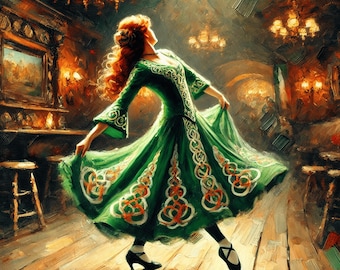 Irish Dance Art: Vintage Celtic Dancer Painting (Digital Download)