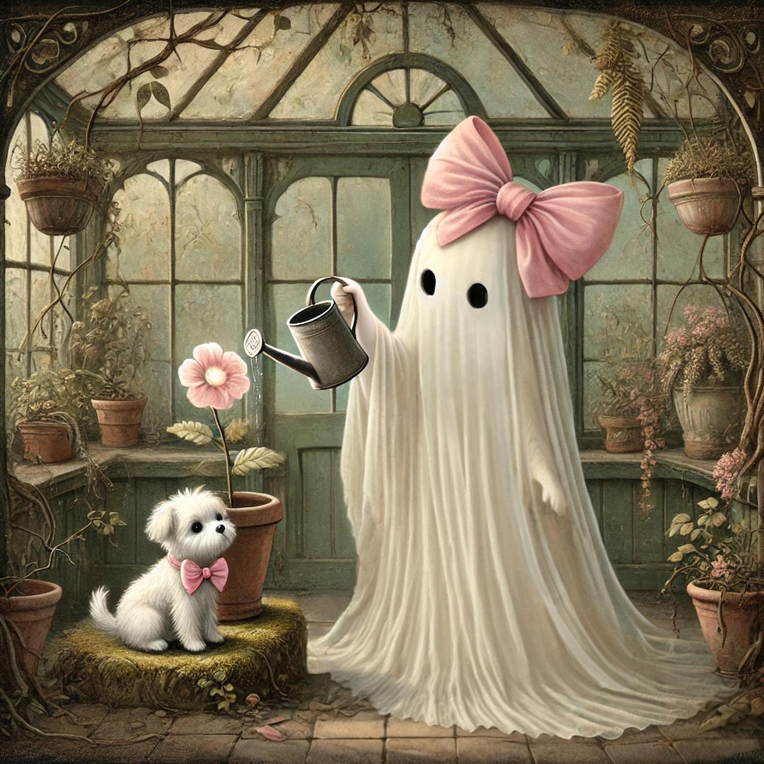 Girly Ghost and Puppy Greenhouse Halloween Digital Art Download - Etsy