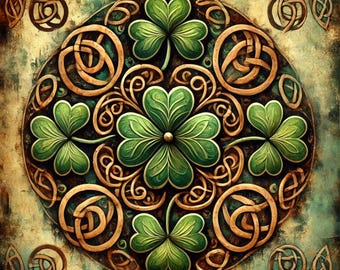 Vintage Shamrock Mandala: Celtic Irish Art (Digital Print)