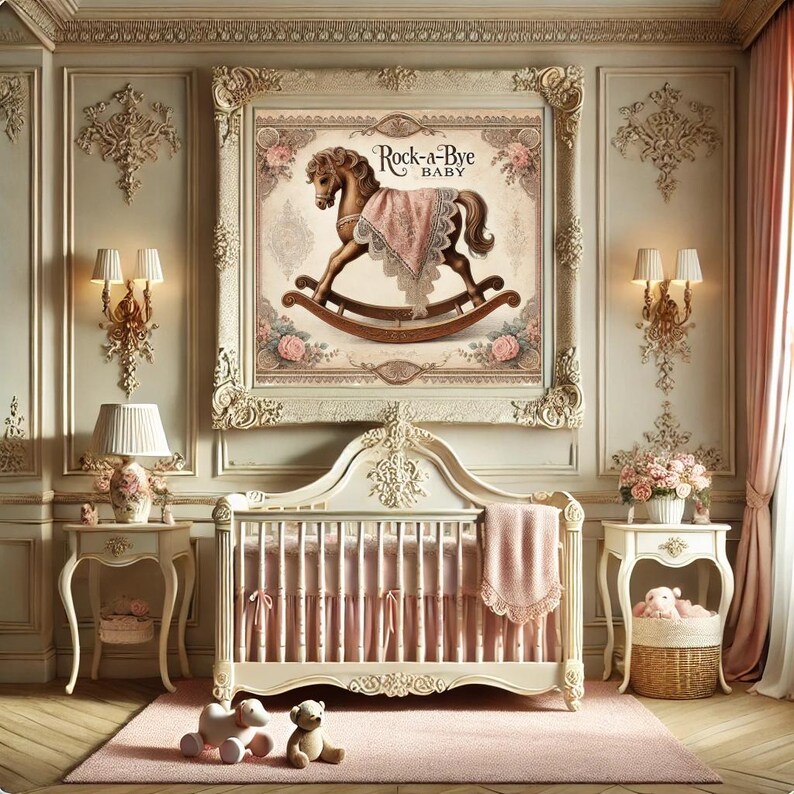 Vintage Rocking Horse Nursery Print: Antique Baby Room Decor (digital ...