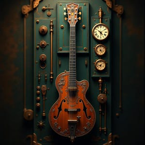 Steampunk Guitar Wall Art Acoustic Clockwork Guitar Digital Download Steampunk Music Decor Unique Art Gift For Musicians And Guitar Lovers