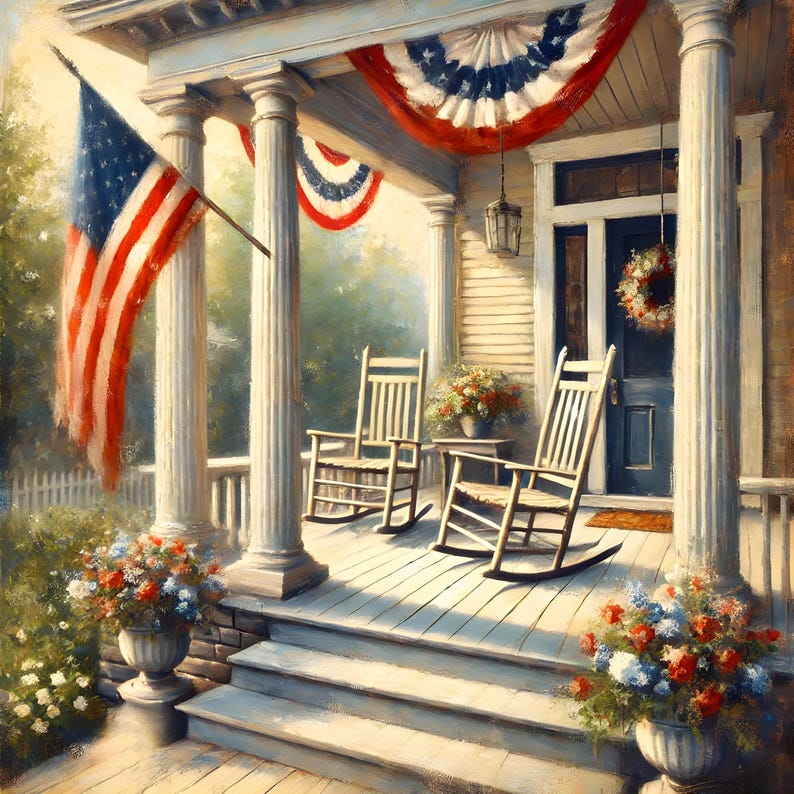 Rustic Patriotic Porch Art Boots and Flag Memorial Day Print Vintage ...