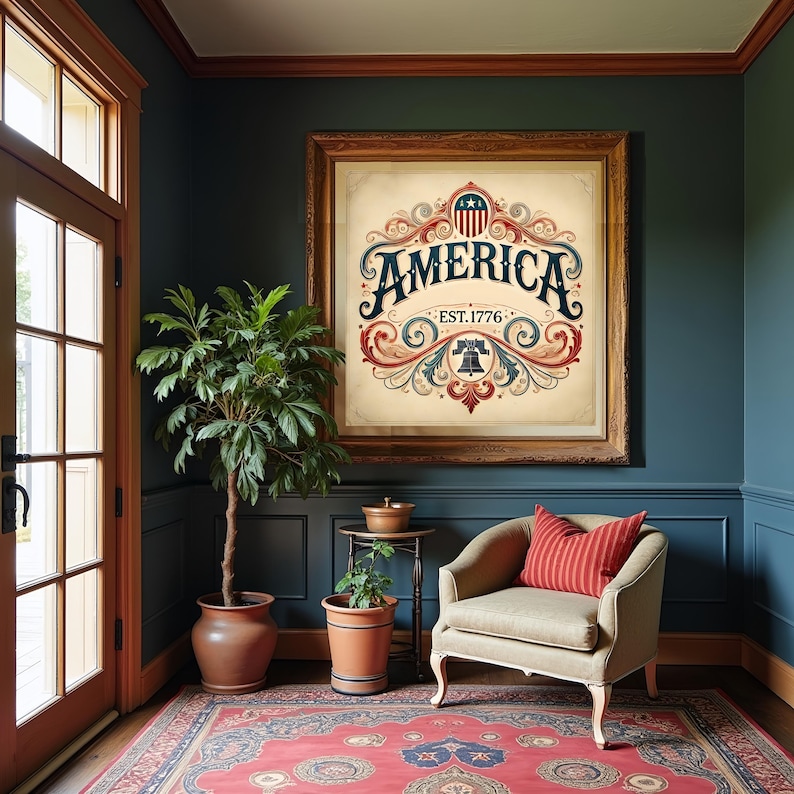 America Est 1776 Vintage Sign: Patriotic Liberty Bell Art (digital ...