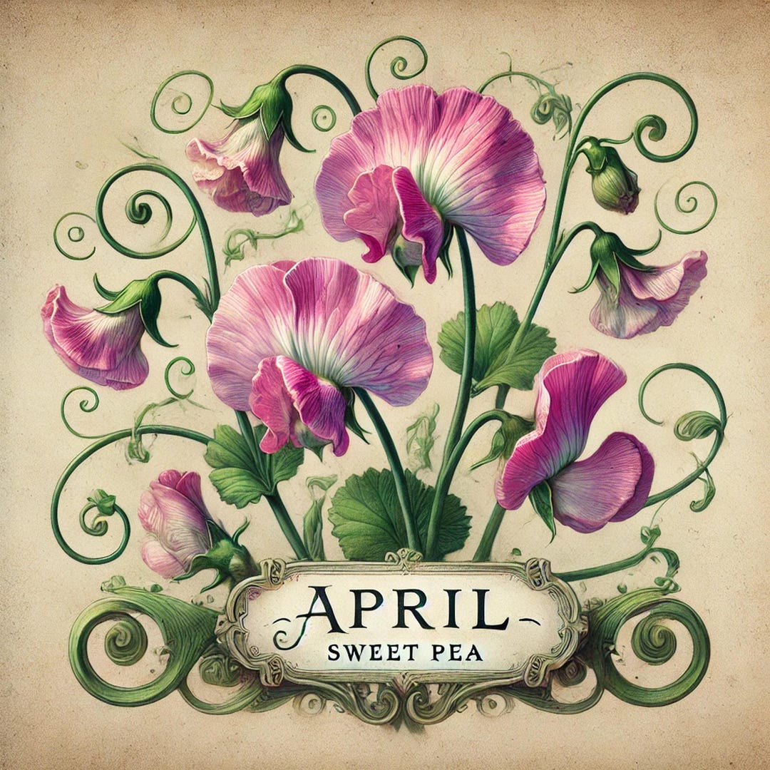 Sweet Pea April Birth Flower Print: Vintage Botanical Art (digital ...