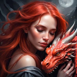 Sorceress and Dragon Art Print: Fantasy Gothic Decor (Digital Download, 30x30in Max.)