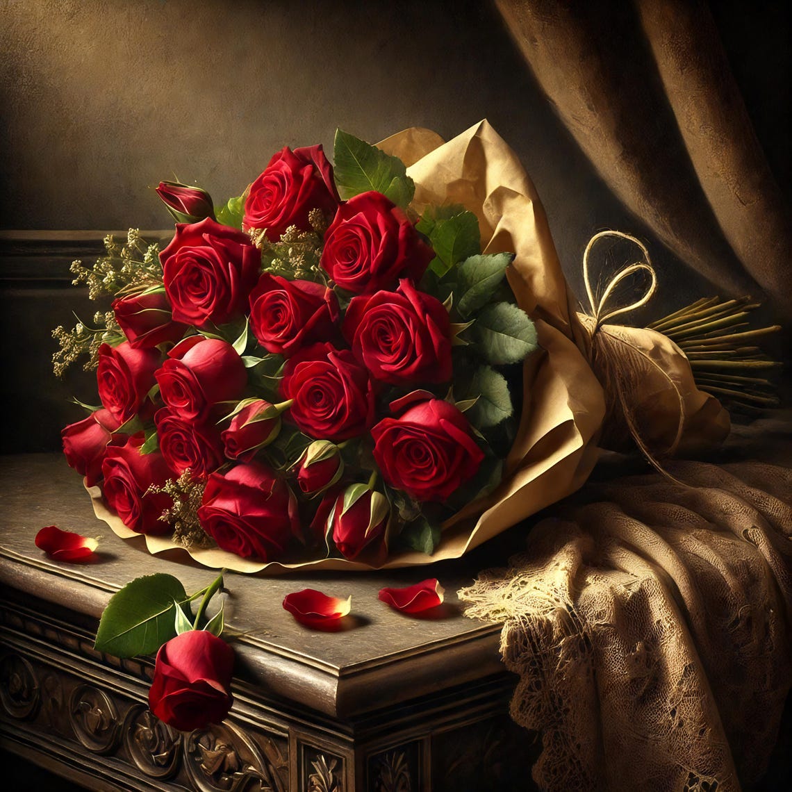 Red Rose Bouquet Still Life Print: Vintage Floral Decor (digital ...