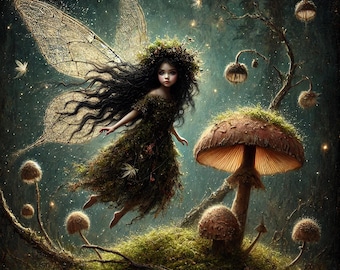 Wild Forest Fairy: Enchanted Woodland Mushroom Art (Digital Download)