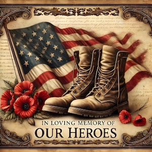Memorial Day Patriotic Print: Vintage Flag, Combat Boots (Digital Download)