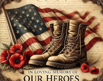 Memorial Day Patriotic Print: Vintage Flag, Combat Boots (digital ...