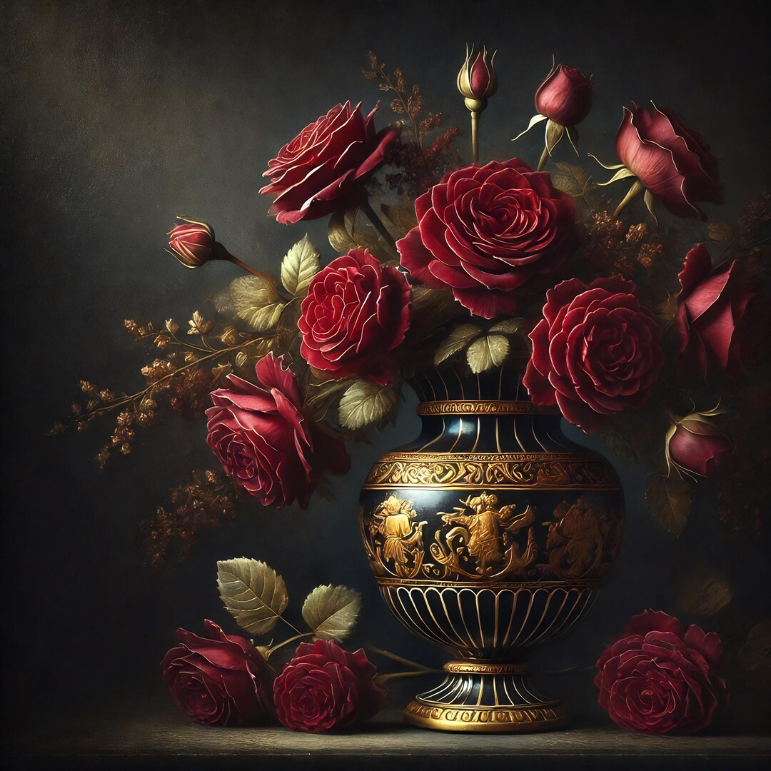 Baroque Floral l By Rosie Abrahams - Framed Print Wall Art - Red
